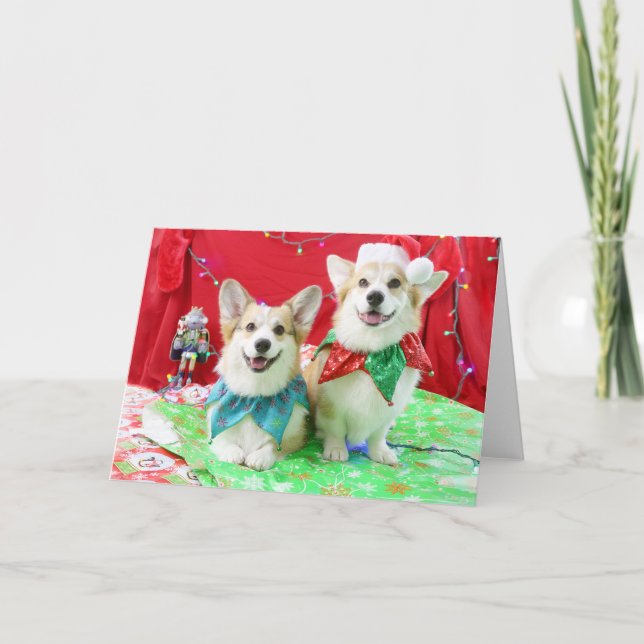 Cartão de Saudação e Envelopes de Natal Corgis (Frente)