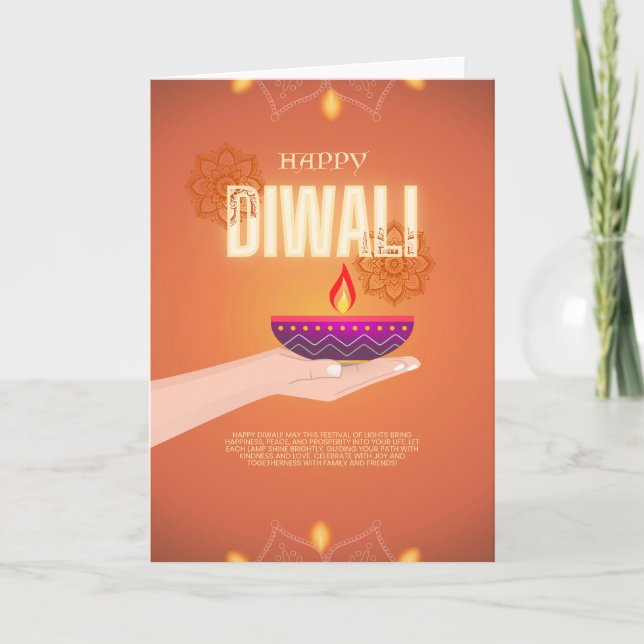 Cartão de Saudação Elegante Happy Diwali (Frente)