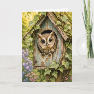 Cartão de Saudação em Aquarela com Casa de Pássaro