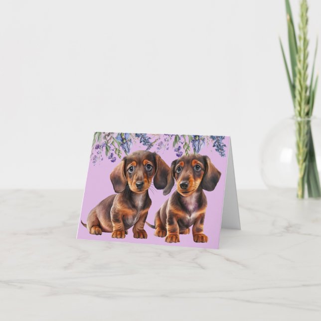 Cartão de Saudação em Branco com Filhotes de Dachs (Frente)