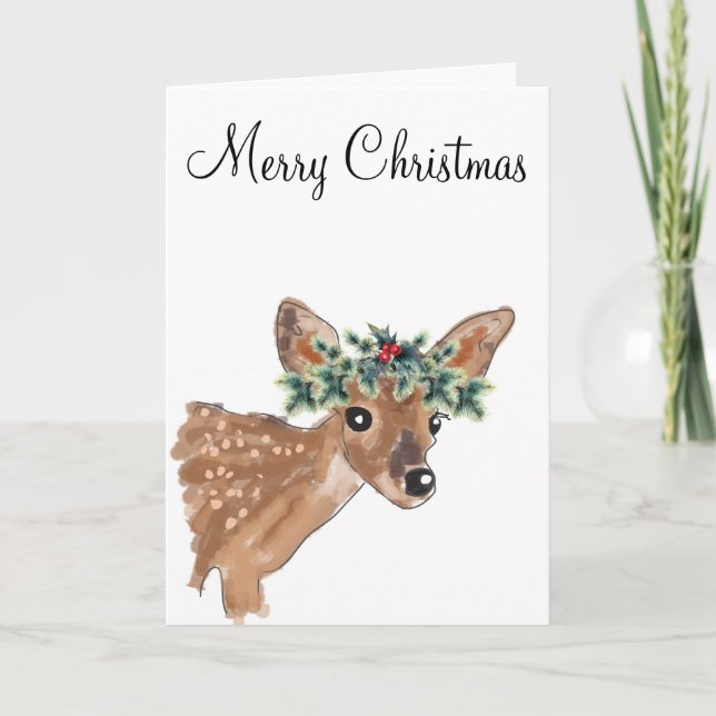 Cartão de Saudação Fawn Deer Christmas (Frente)