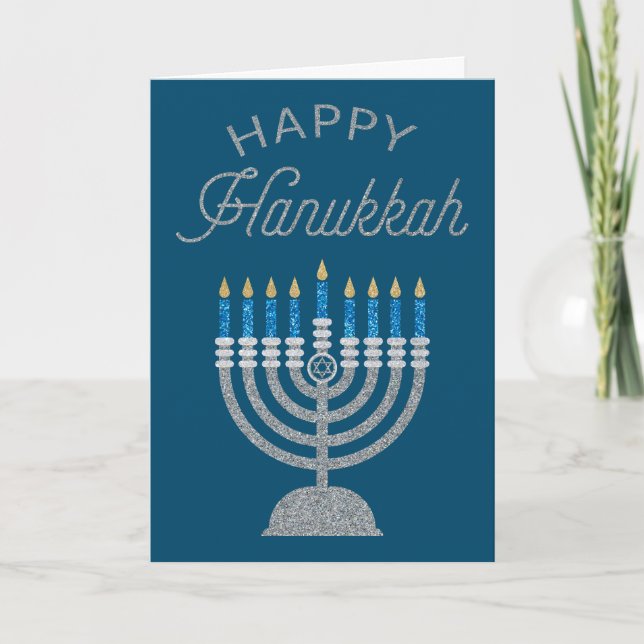 Cartão de Saudação Feliz de Hanukkah Glitter (Frente)
