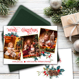 Cartão de Saudação Feliz Natal com 3 Fotos