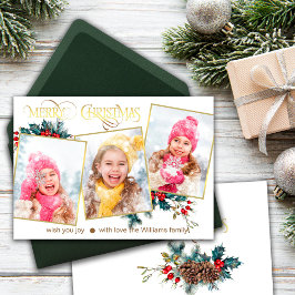Cartão de Saudação Feliz Natal com 3 Fotos