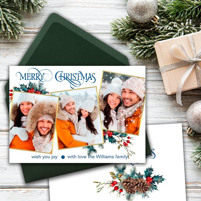 Cartão de Saudação Feliz Natal com 3 Fotos (Criador carregado)