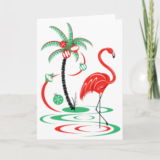 Cartão de saudação Flamingo de Natal Vermelho (Frente)