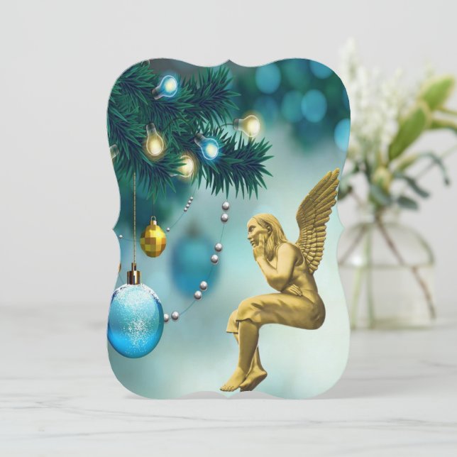 Cartão de Saudação Flat de Natal, Angel (Em pé/Frente)