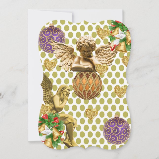 Cartão de Saudação Flat de Natal, Anjo Dourado (Frente)