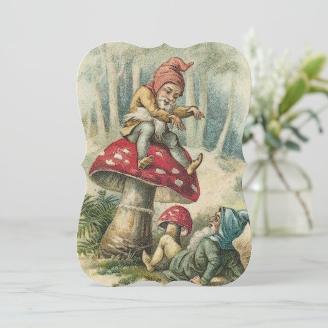 Cartão De Saudação Flat De Natal, Vintage Elf (Em pé/Frente)