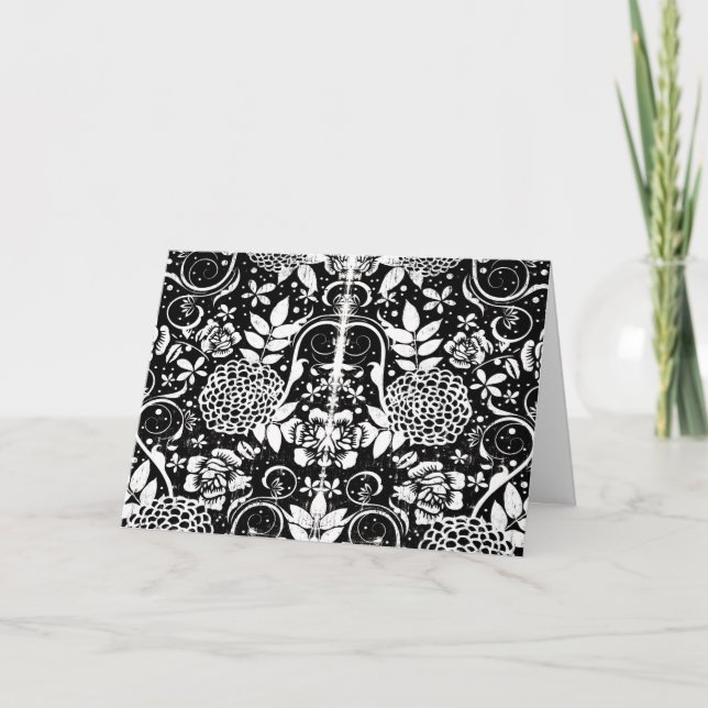Cartão de Saudação Flor Preto e Branco (Frente)
