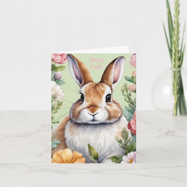 Cartão de Saudação Floral Bunny felz pascoa (Frente)