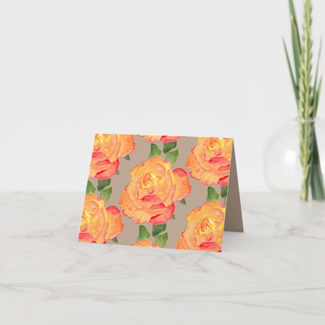 Cartão de Saudação Floral Dobrado ouro Rosa Laranj (Frente)