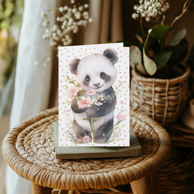 Cartão de Saudação Floral Panda (Golden Panda Greeting Card)