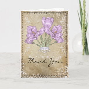 Cartão de Saudação Floral Roxo Vintage e Floreios