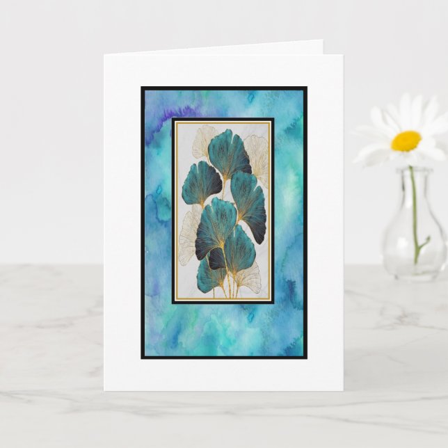 Cartão de Saudação Floral Turquesa e Dourado Lindo (Planta pequena)