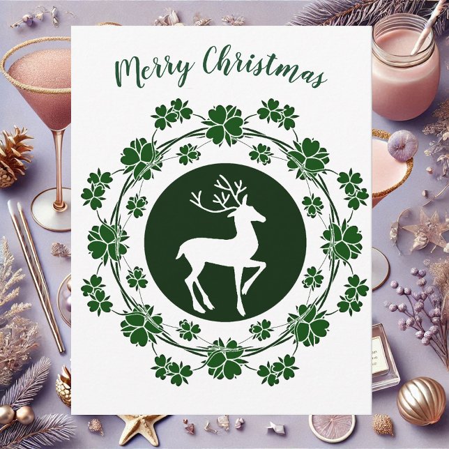 Cartão de Saudação Floral Wreath para Reindeer de  (Vintage Christmas Reindeer Floral Wreath Card)