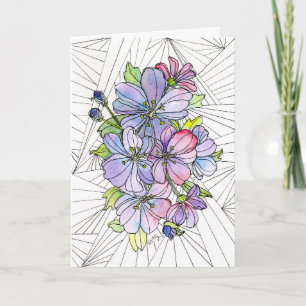 Cartão de Saudação - Flores Lavanda e Rosa