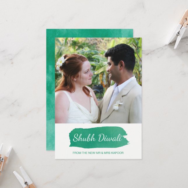 Cartão de Saudação Fotográfica de Diwali Modern Wa (Frente/Verso In Situ)