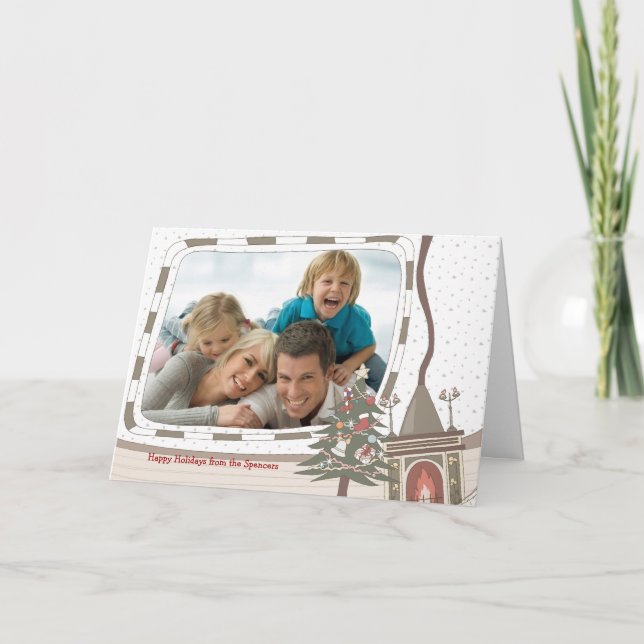 Cartão de Saudação Fotográfica de Lareira de Natal (Frente)