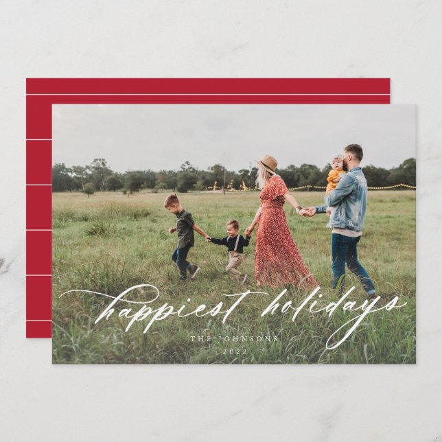 Cartão de Saudação Fotográfica Moderno de Feriados (Frente/Verso)