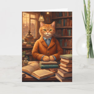 cartão de saudação gato de biblioteca #16