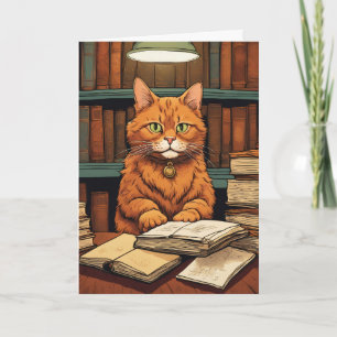 cartão de saudação gato de biblioteca #8