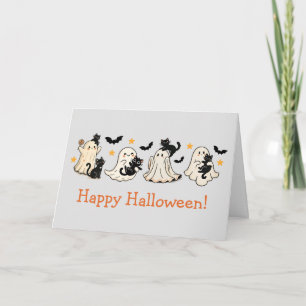 Cartão de Saudação Ghost e Cat Halloween