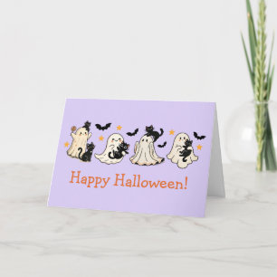 Cartão de Saudação Ghost e Cat Halloween