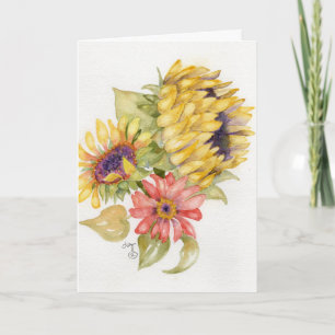 Cartão de Saudação - Girassóis Rosa e Amarelo