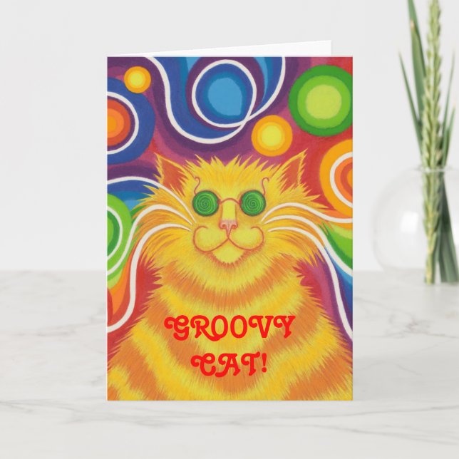 Cartão de saudação 'Groovy Cat!', delic do gato-ps (Frente)
