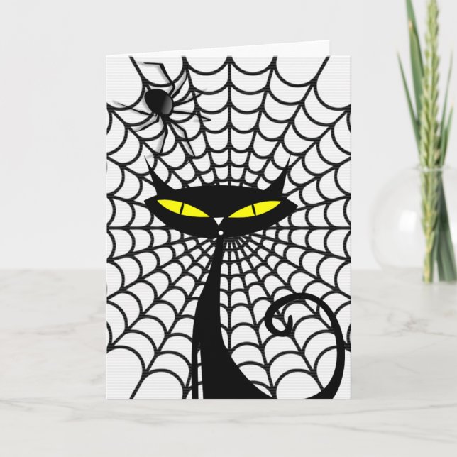 Cartão de Saudação Halloween/Gato Preto (Frente)