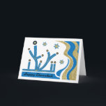Cartão de Saudação Hanukkah/Chanukah com Envelope<br><div class="desc">Cartão de Saudação Hanukkah/Chanukah com Envelope Branco Azul/Dourado. Design moderno de Menorah com muito zumbido! Personalize eliminando, "Happy Chanukah" e escolhendo o seu estilo de letra, cor, tamanho e texto favoritos. Use a página dentro do vazio para expressar seus melhores desejos para um Hanukkah maravilhoso! Procure por um selo postal,...</div>