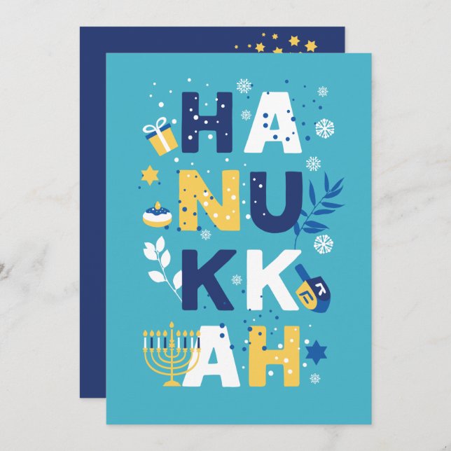 Cartão de Saudação HANUKKAH Chanukah Menorah Dreid (Frente/Verso)