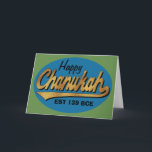 Cartão de Saudação Hanukkah/Envelope "Retro Chanuk<br><div class="desc">O Cartão de Saudação Hanukkah inclui um envelope branco. Retro "Happy Chanukah EST 139 BCE" Personalize eliminando, "Happy" e "EST 139 BCE" e substitua por suas próprias palavras. Escolha seu estilo de fonte, cor, tamanho e texto favoritos. Escreva na página do dentro do vazio para expressar seus melhores desejos por...</div>