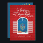Cartão de Saudação HANUKKAH Menorah Dreidel<br><div class="desc">Nosso cartão de saudação de Chanucá com um sonho, menorah, rosquinha de gelatina e estrelas judias de David é uma maneira bela e divertida de desejar a família e amigos um Feliz Chanucá no estilo. . Personalize com sua saudação personalizada ao contrário para torná-la realmente uma espécie. Feliz Hanukkah! Precisa...</div>