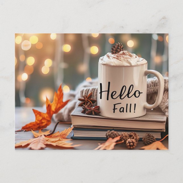 Cartão de saudação Hello Fall com caneca (Frente)