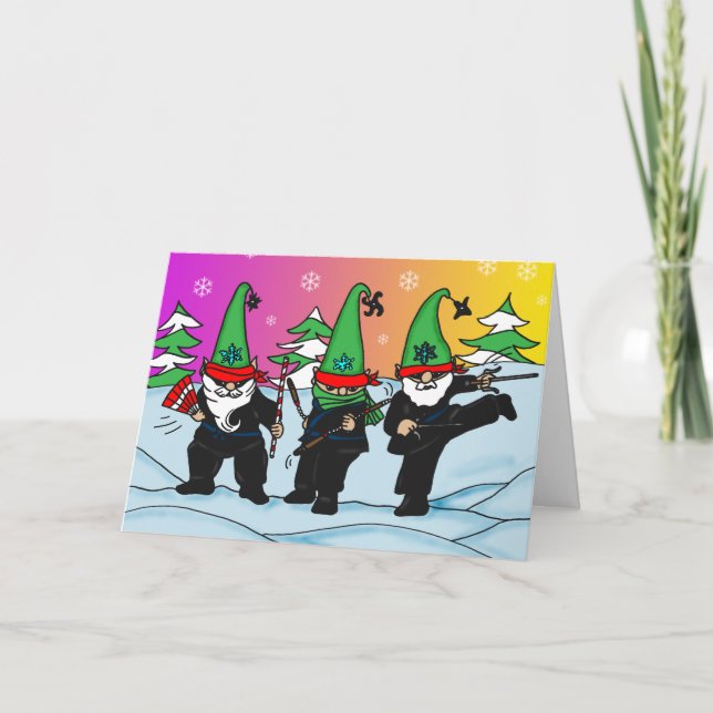 Cartão de Saudação Holiday Ninja Elves (Frente)