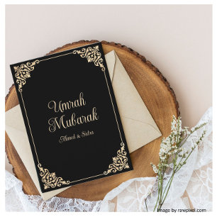 Cartão de Saudação Islâmico Umrah Mubarak Dourado 