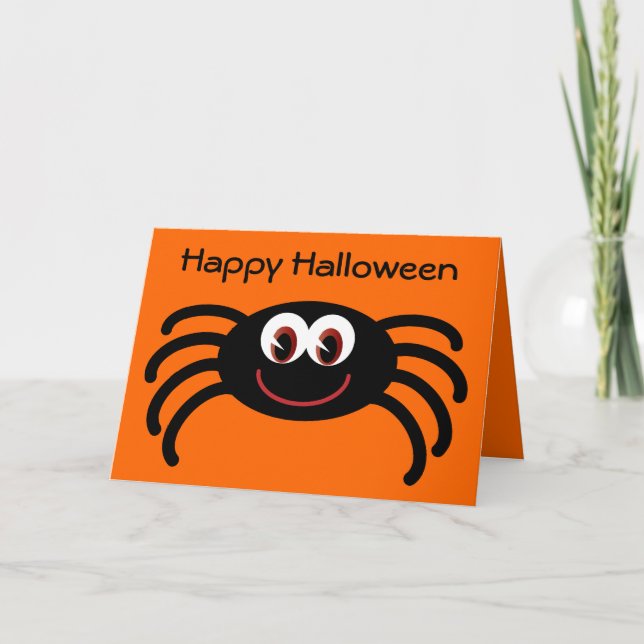 Cartão de Saudação Laranja de Aranha de Halloween (Frente)