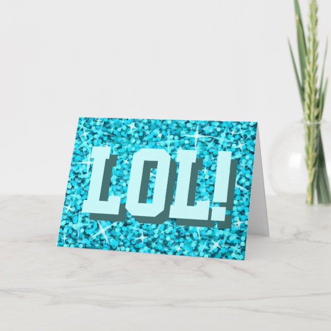 Cartão de saudação 'LOL!' 'Parabéns!' Azul Glitz (Frente)