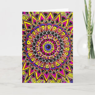 Cartão de Saudação Mandala Roxo Amarelo Lápis de C