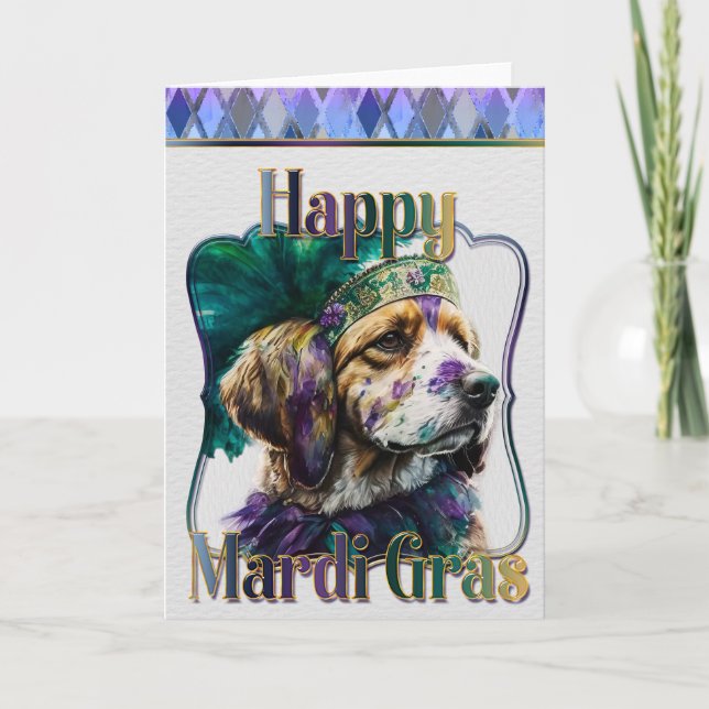 Cartão de Saudação Mardi Gras, Mardi Gras Spaniel (Frente)