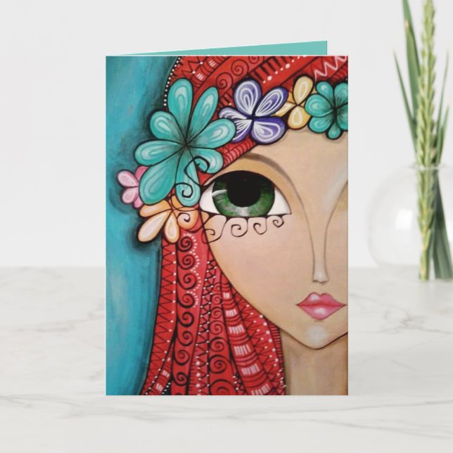 Cartão de Saudação - Menina Caprichosa Posando (Frente)