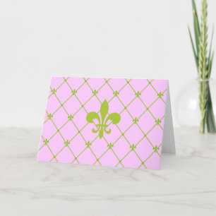 Cartão de Saudação Padrão Fleur de Lis, Rosa e Ver