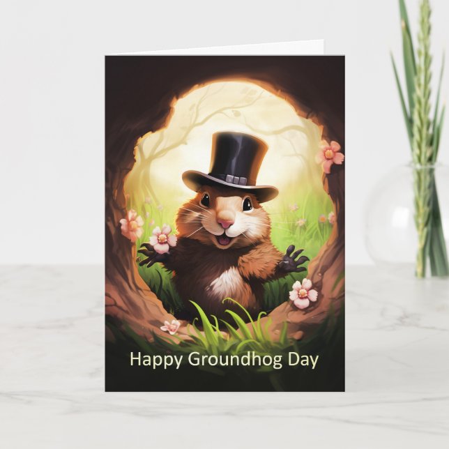 Cartão De Saudação Para O Dia Do Groundhog Com Gro (Frente)