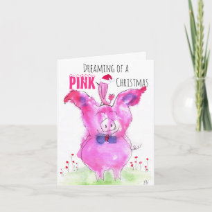 Cartão de Saudação para Suínos Rosa de Natal B