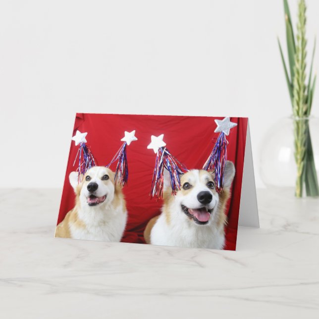 Cartão de Saudação Patriótico Corgis e Envelopes (Frente)