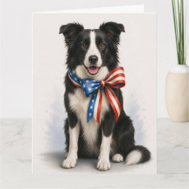 Cartão de Saudação Patriótico de Border Collie
