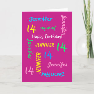 Cartão de Saudação Personalizado, Rosa, 14 Aniv