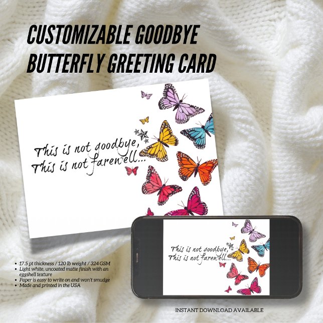 Cartão de Saudação Personalizável da Borboleta de  ( The Butterfly Studio
Customizable Goodbye Butterfly Greeting Card)